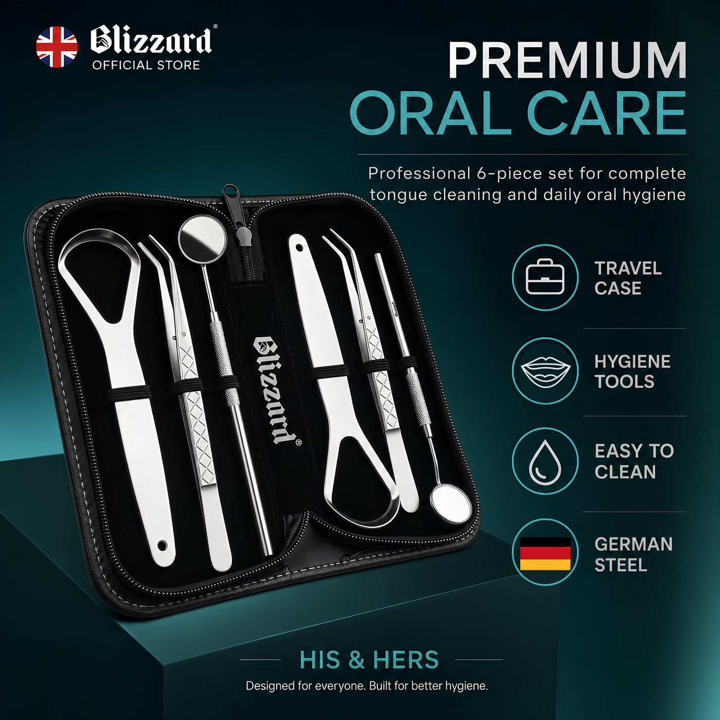 Premium oral care kit in travel case