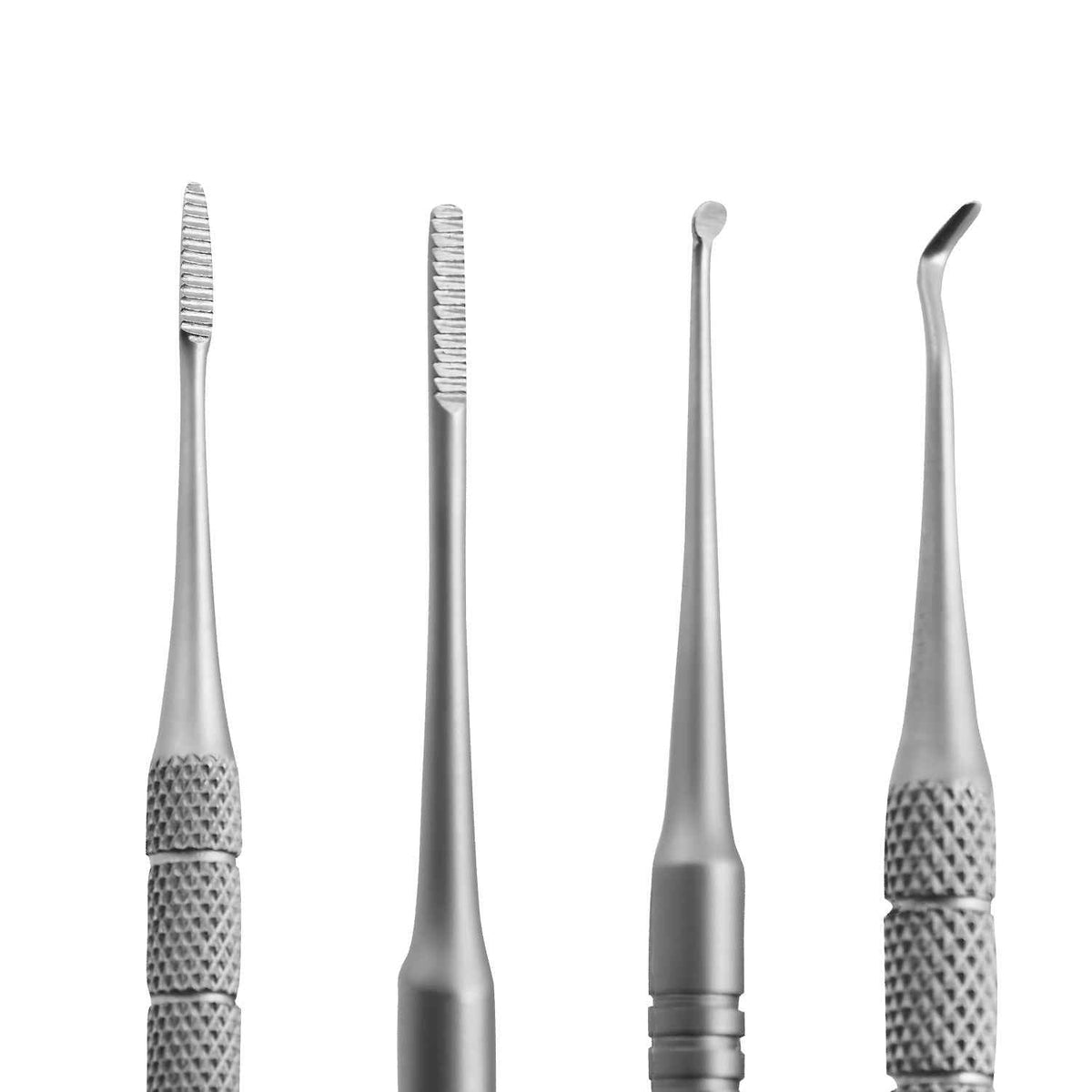 Close-up of Blizzard® stainless steel podiatry instruments including blacks files and probe for ingrown toenails