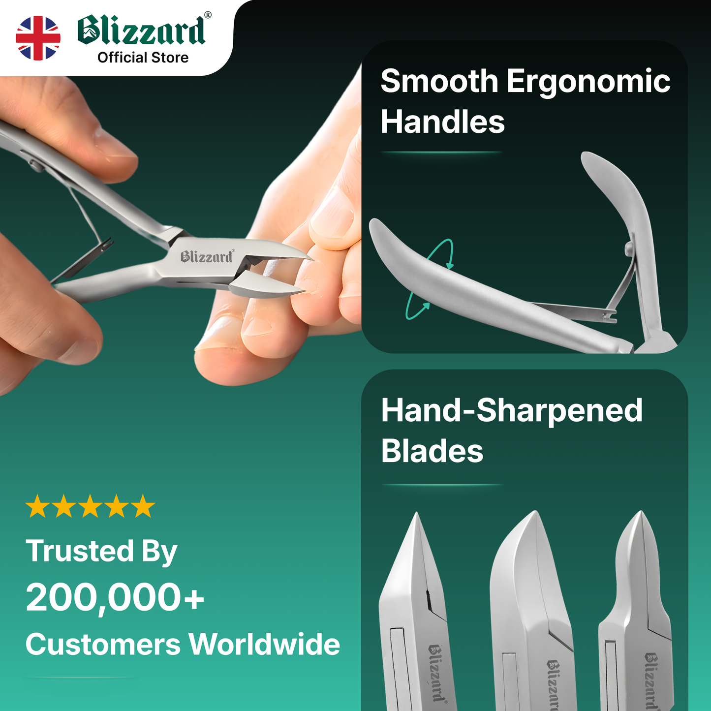 Blizzard® 3-Pcs Podiatry Nail Clippers Set | Concave, Arrow & Flame Heads