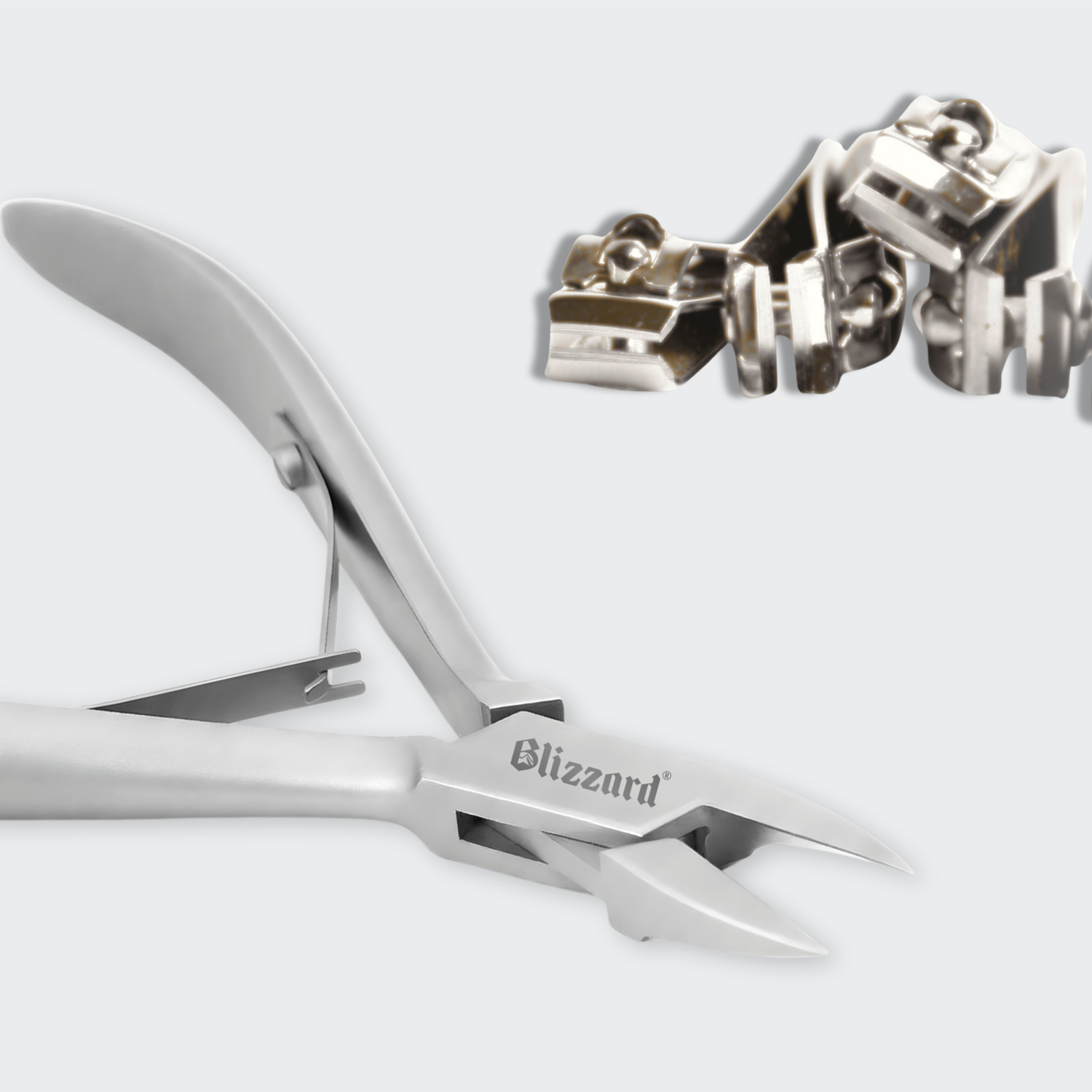 Metallic kitchen shears with 'Blizzard' branding on a white background