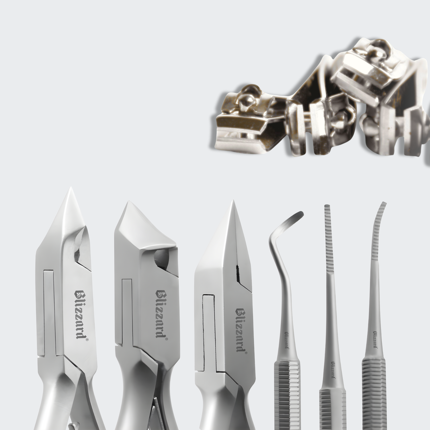 Set of dental tools with 'Blizzard' branding on a white background