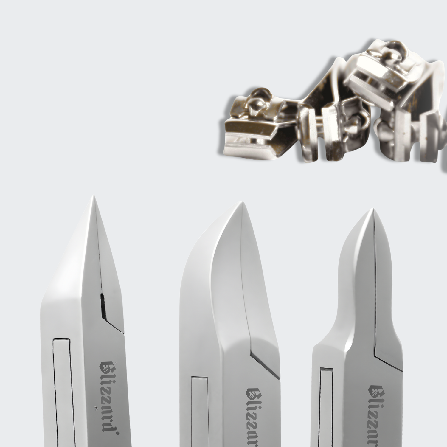 Three silver screwdrivers with 'Blizzard' branding on a light gray background