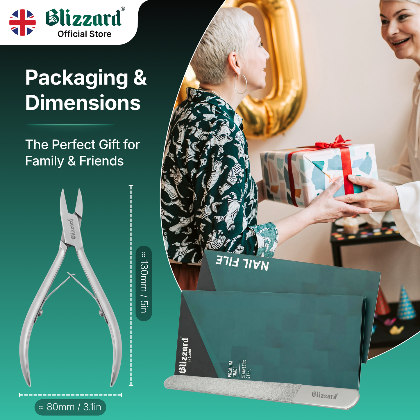 Blizzard Official Store packaging and dimensions with a gift exchange scene.