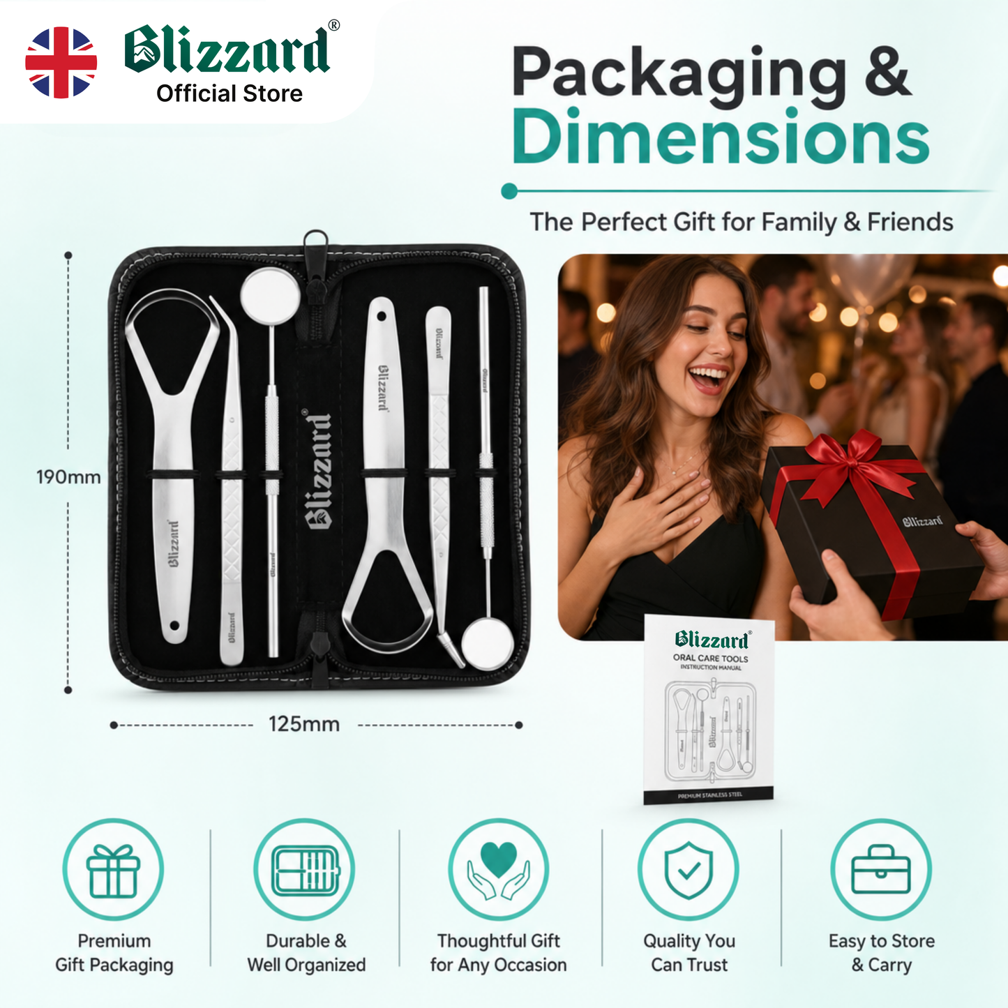 Blizzard 6-Pcs Dental Hygiene Kit | Stainless Steel Oral Care Set