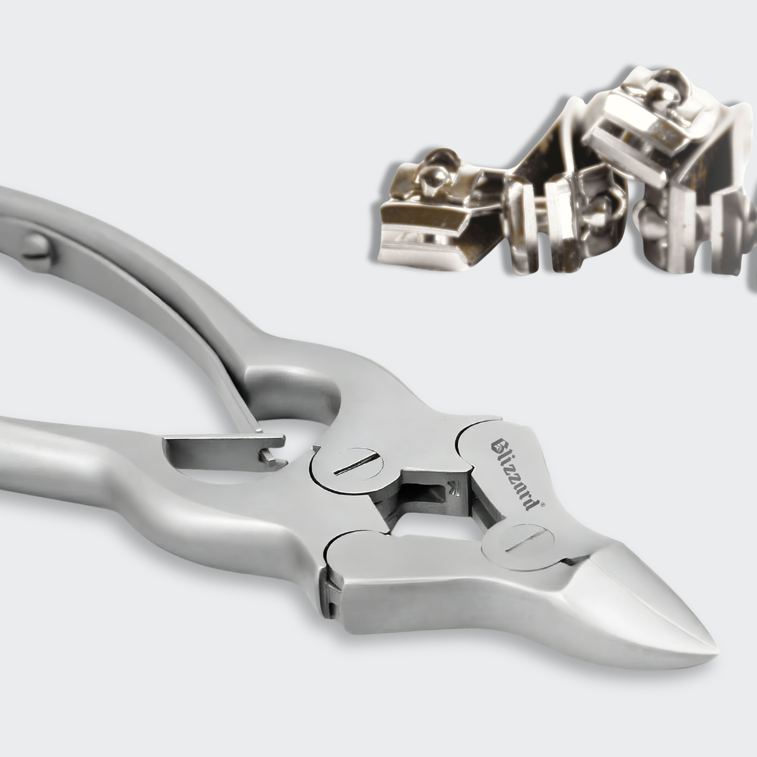 Silver gardening shears with 'Blizzard' branding on a light gray background