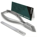 Toenail nipper with a stand and branded card on a white background