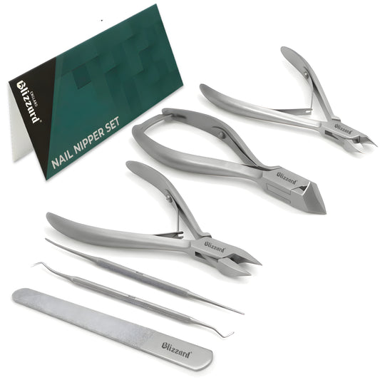 Set of Blizzard nail nipper tools on a white background