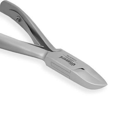 Pair of silver nail clippers on a white background