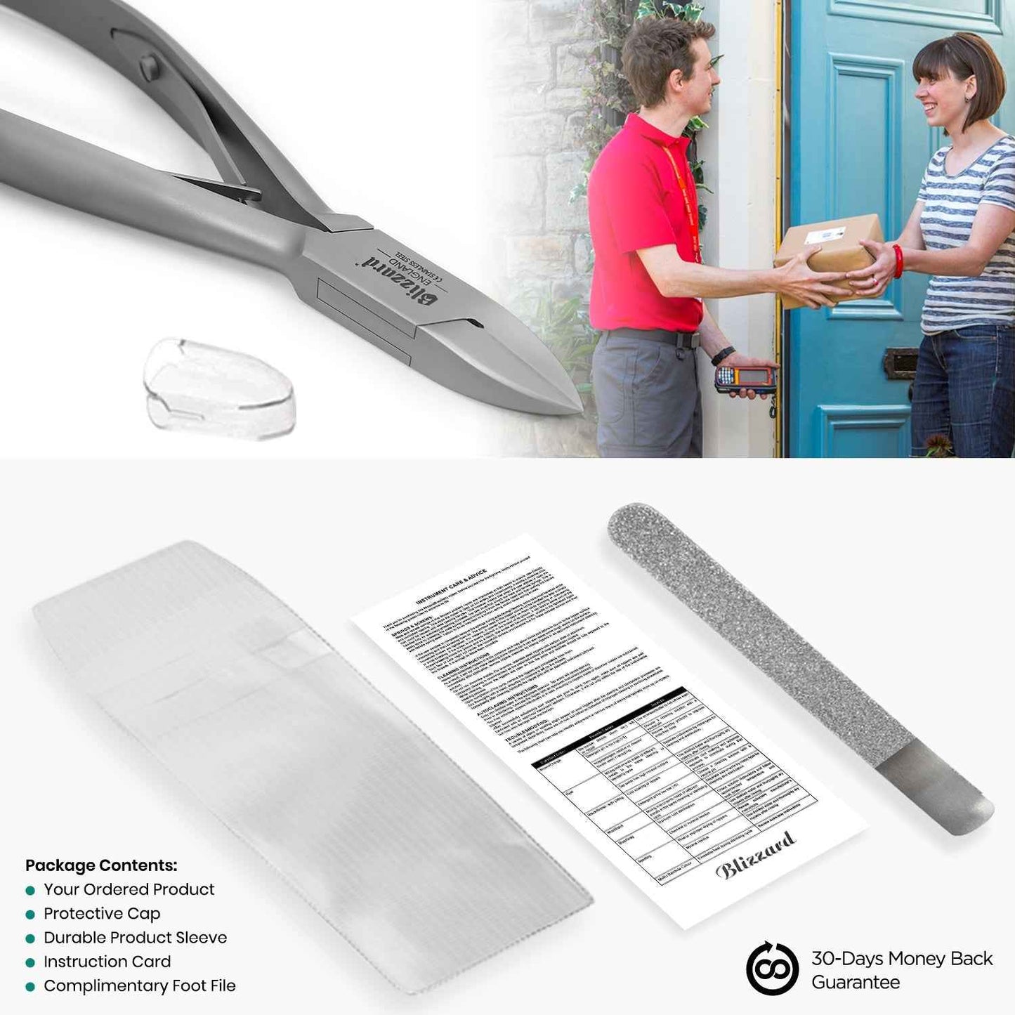 Blizzard® 14.5cm professional toenail clippers packaged with a protective case and bonus foot file for home or professional use