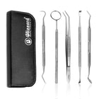 5-piece stainless steel dental care tool kit with mirror, tweezers, and scalers designed for routine personal care and long-term use.